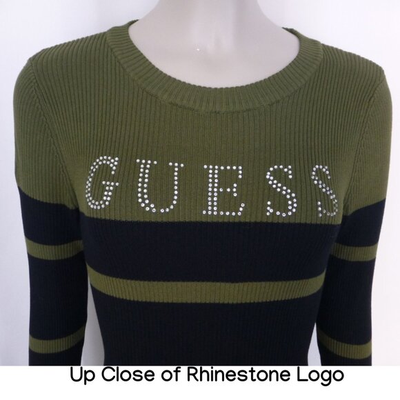 NWOT Guess Logo Rhinestone Ribbed Sweater Dress (Size M) - Picture 9 of 13